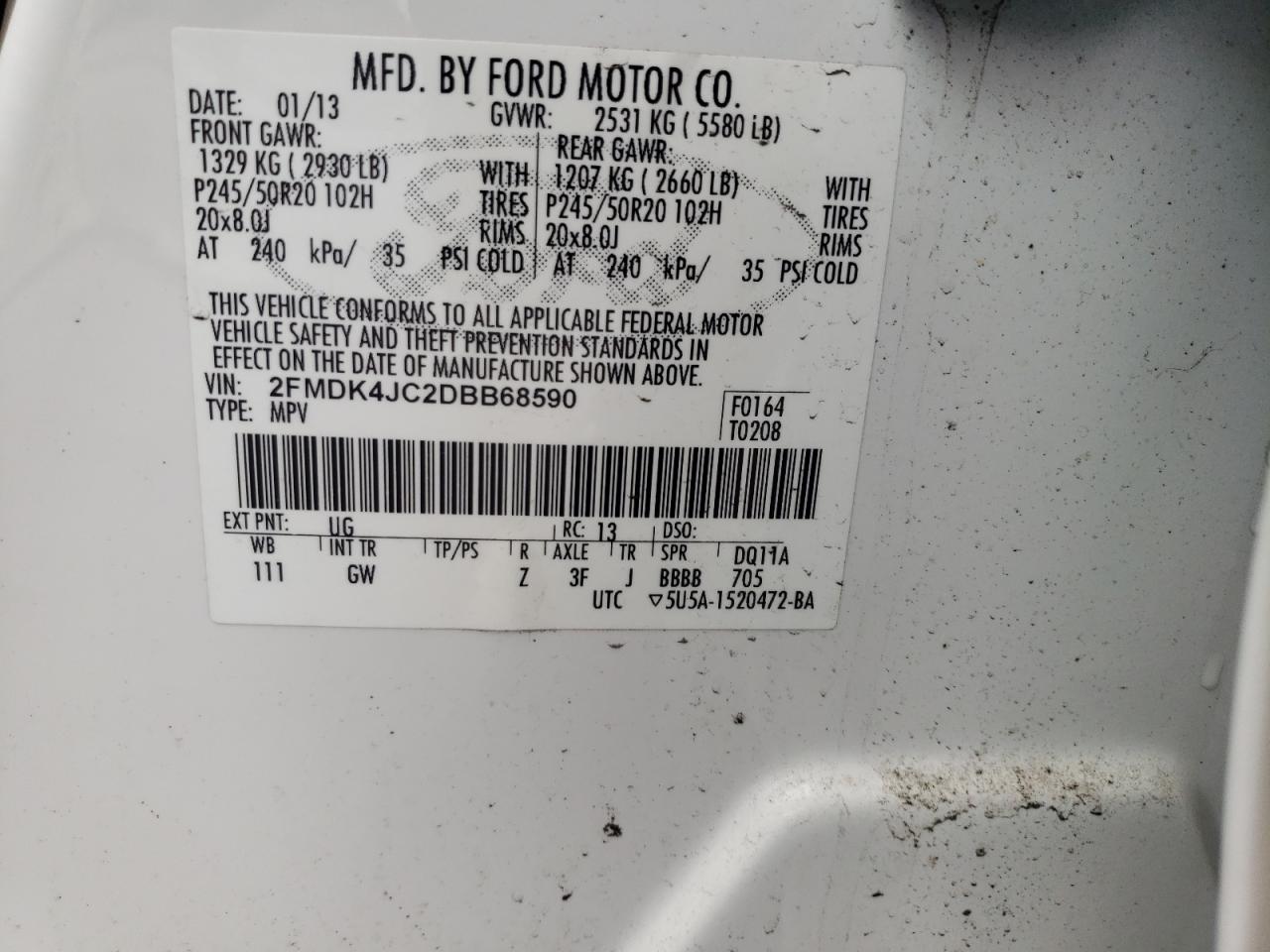 Photo 10 from auction – 2013 FORD EDGE SEL with VIN 2FMDK4JC2DBB68590