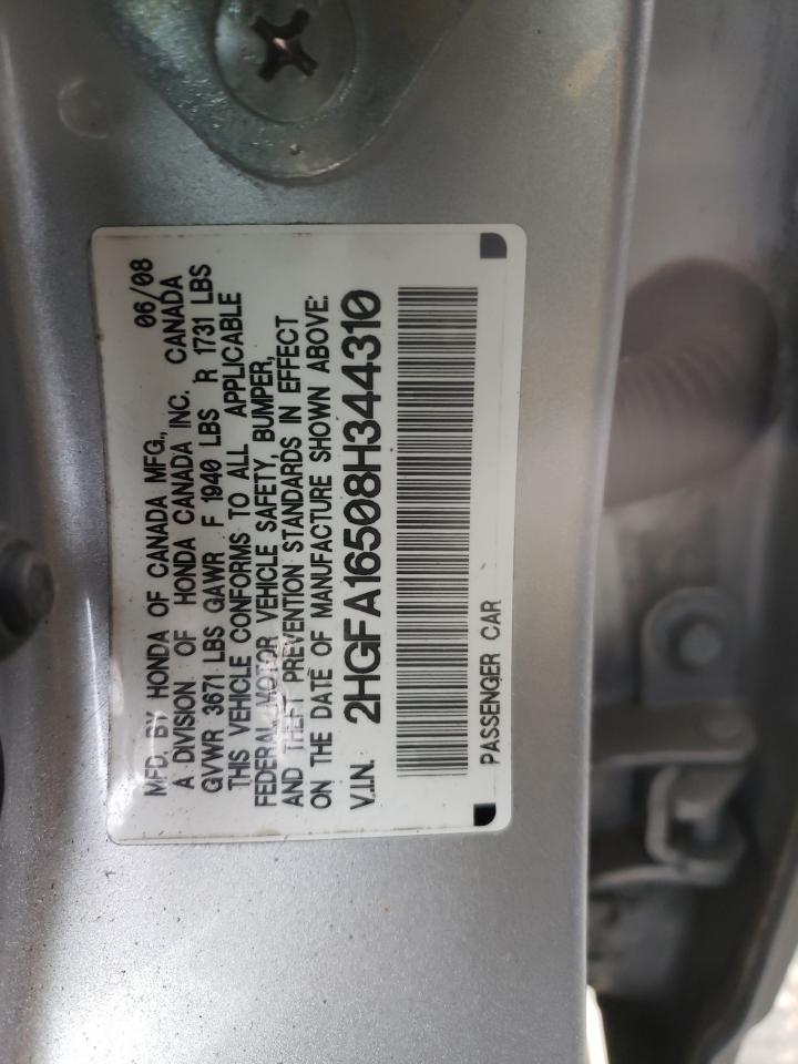 Photo 10 from auction – 2008 HONDA CIVIC LX with VIN 2HGFA16508H344310