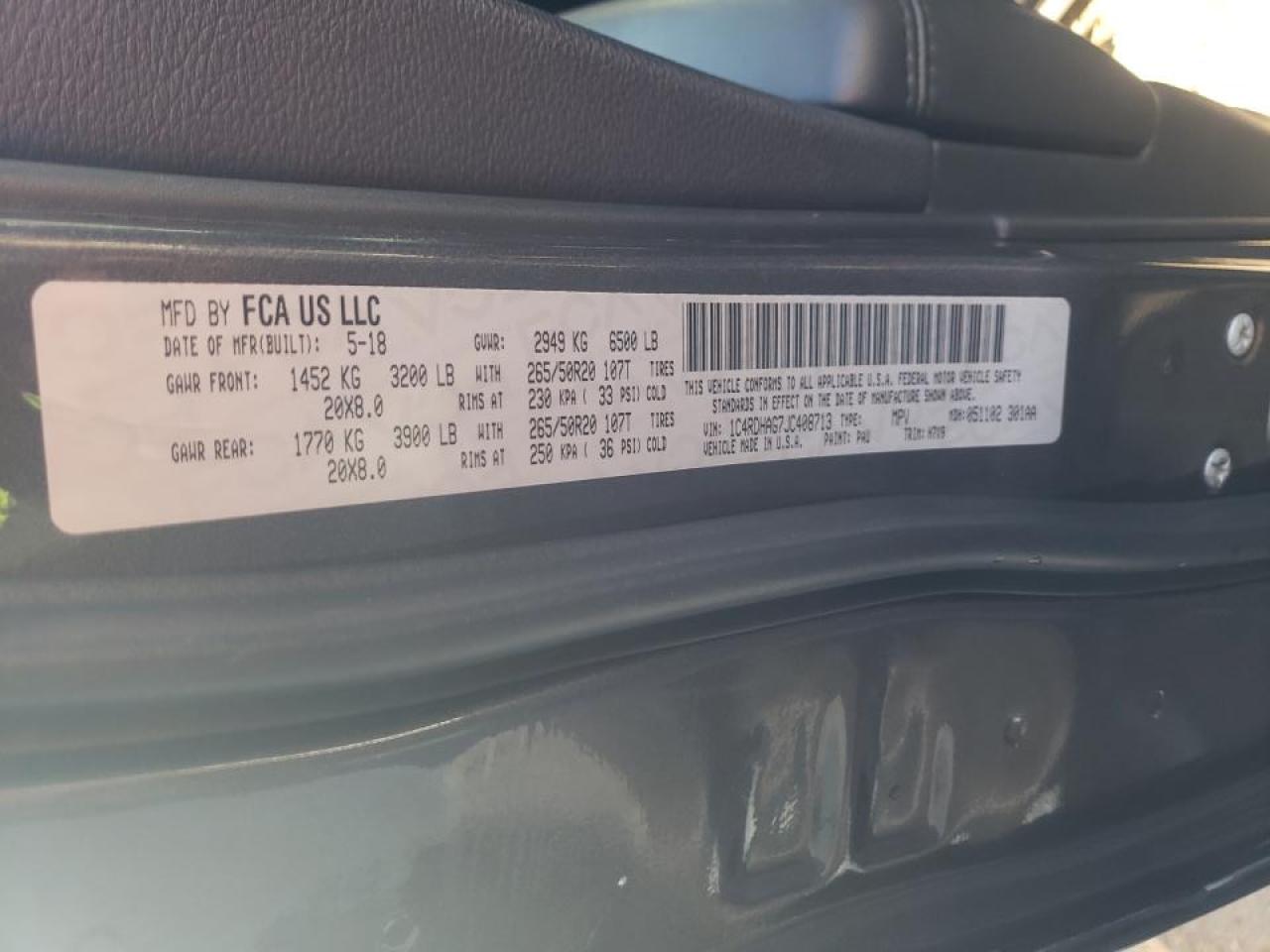 Photo 10 from auction – 2018 DODGE DURANGO SX with VIN 1C4RDHAG7JC408713