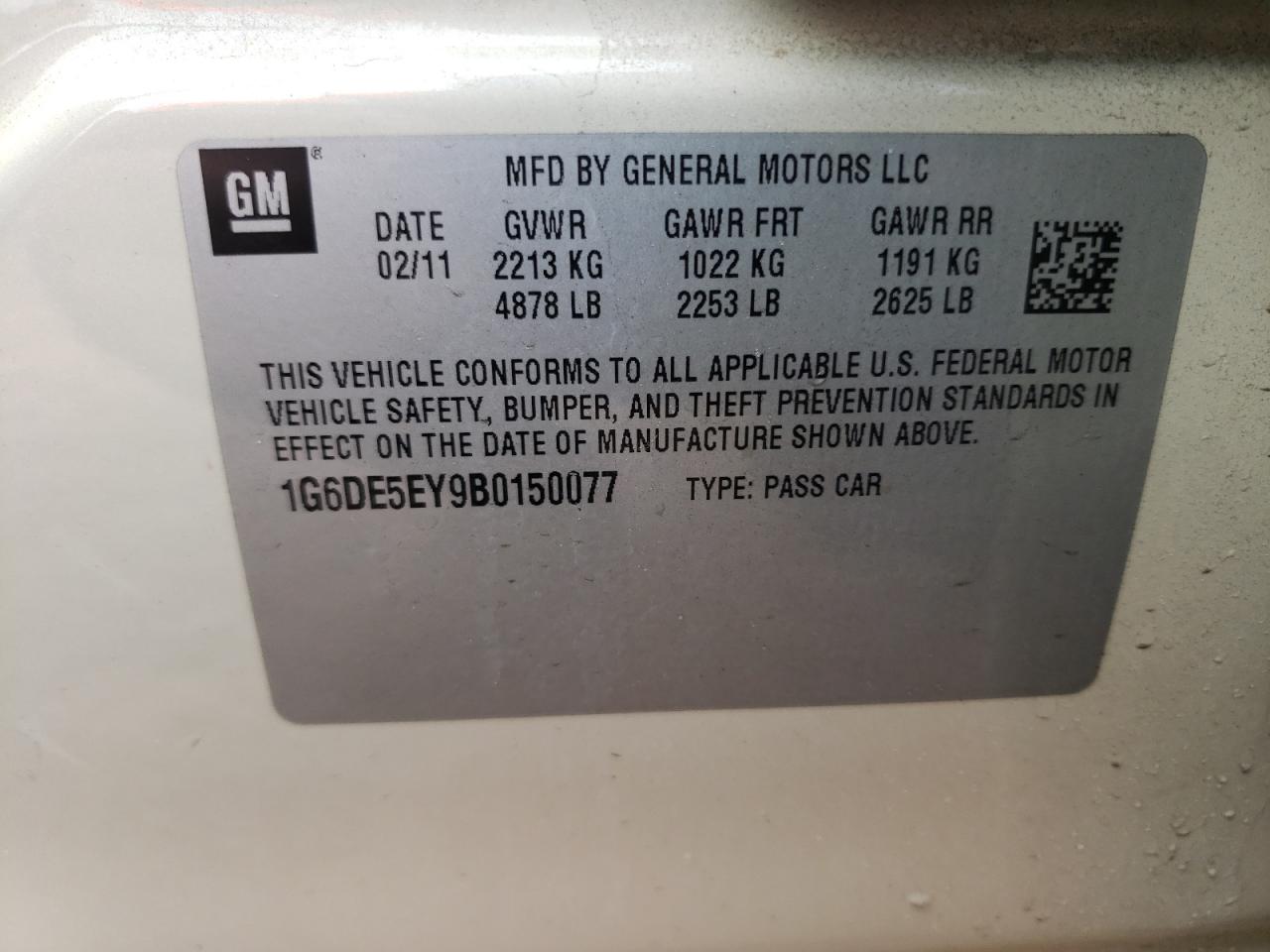 Photo 10 from auction – 2011 CADILLAC CTS LUXURY with VIN 1G6DE5EY9B0150077