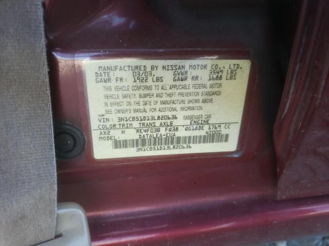 Photo 10 from auction – 2003 NISSAN SENTRA XE with VIN 3N1CB51D13L820636