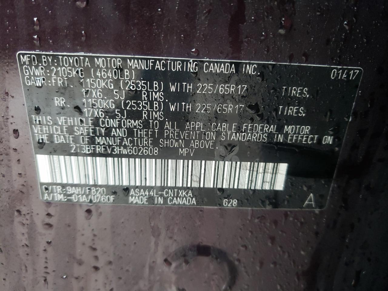 Photo 10 from auction – 2017 TOYOTA RAV4 LE with VIN 2T3BFREV3HW602608