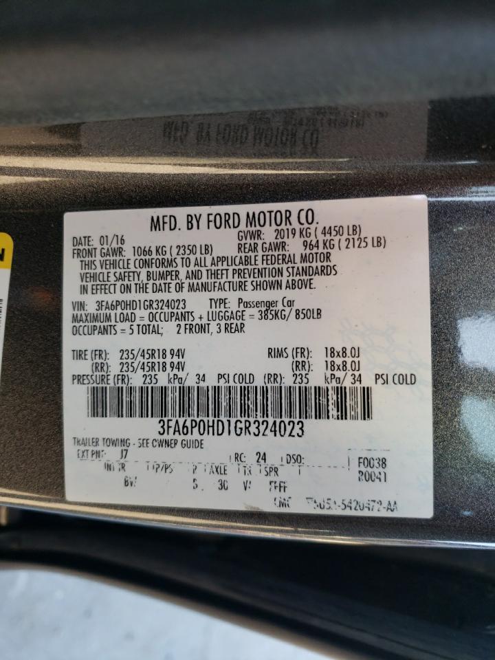 Photo 10 from auction – 2016 FORD FUSION SE with VIN 3FA6P0HD1GR324023