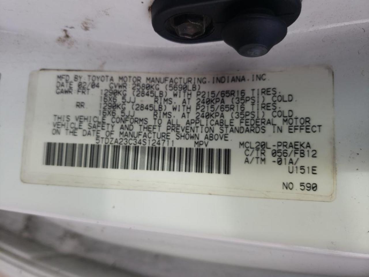 Photo 10 from auction – 2004 TOYOTA SIENNA with VIN 5TDZA23C34S124711