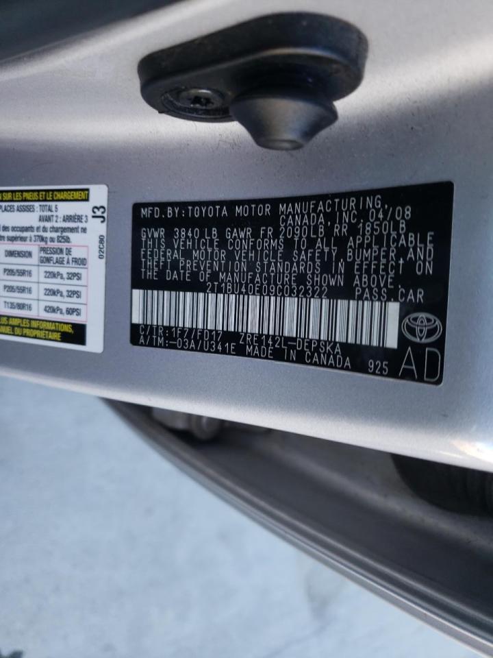 Photo 10 from auction – 2009 TOYOTA COROLLA BA with VIN 2T1BU40E09C032322