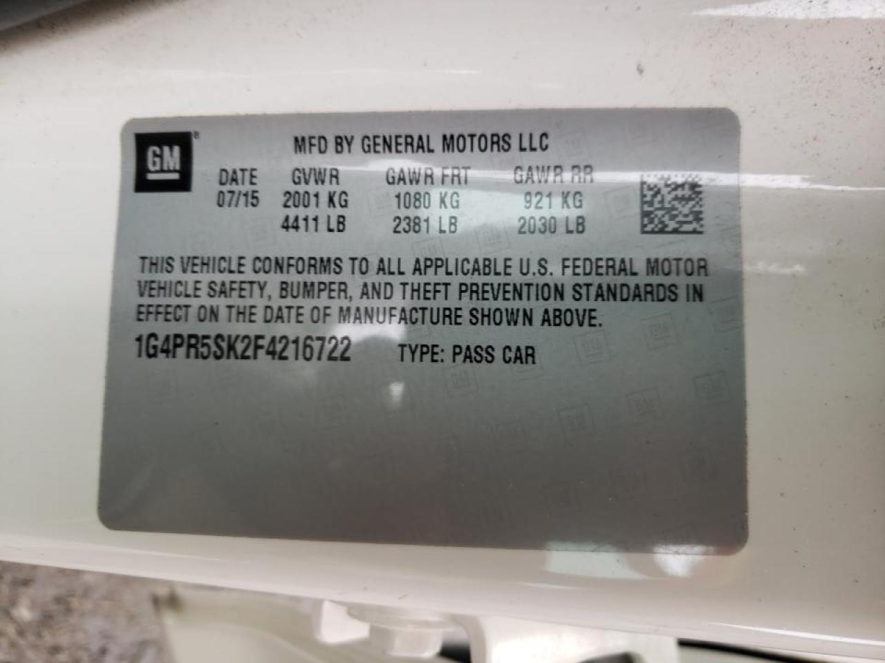 Photo 10 from auction – 2015 BUICK VERANO CON with VIN 1G4PR5SK2F4216722
