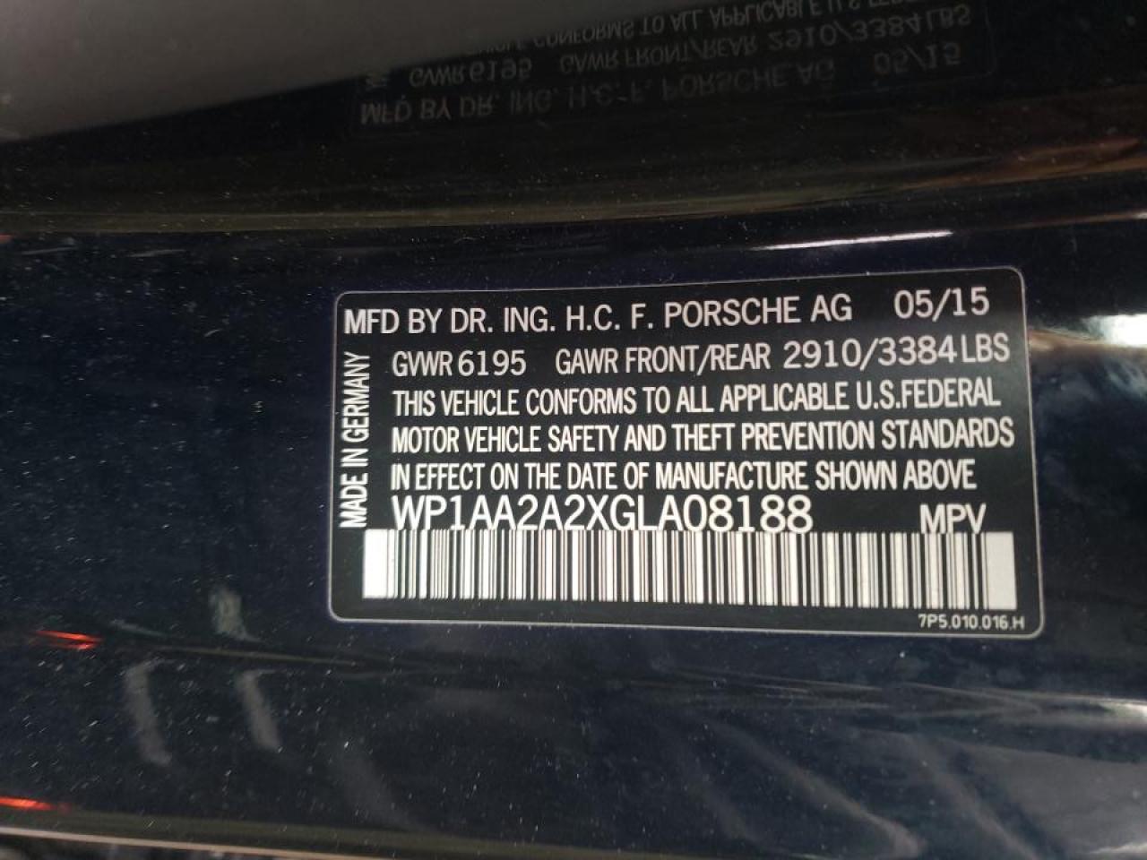 Photo 10 from auction – 2016 PORSCHE CAYENNE with VIN WP1AA2A2XGLA08188