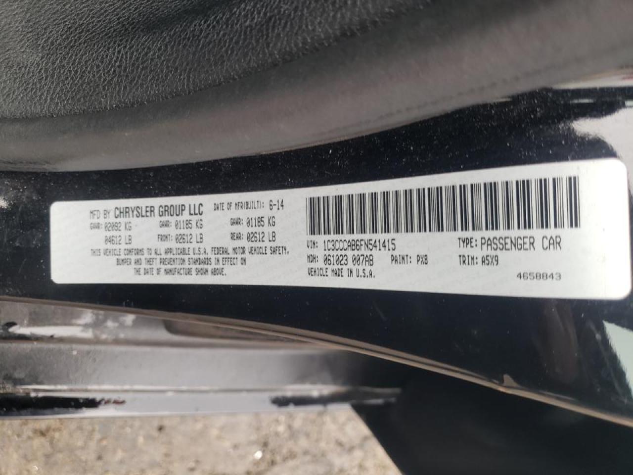 Photo 10 from auction – 2015 CHRYSLER 200 LIMITE with VIN 1C3CCCAB6FN541415