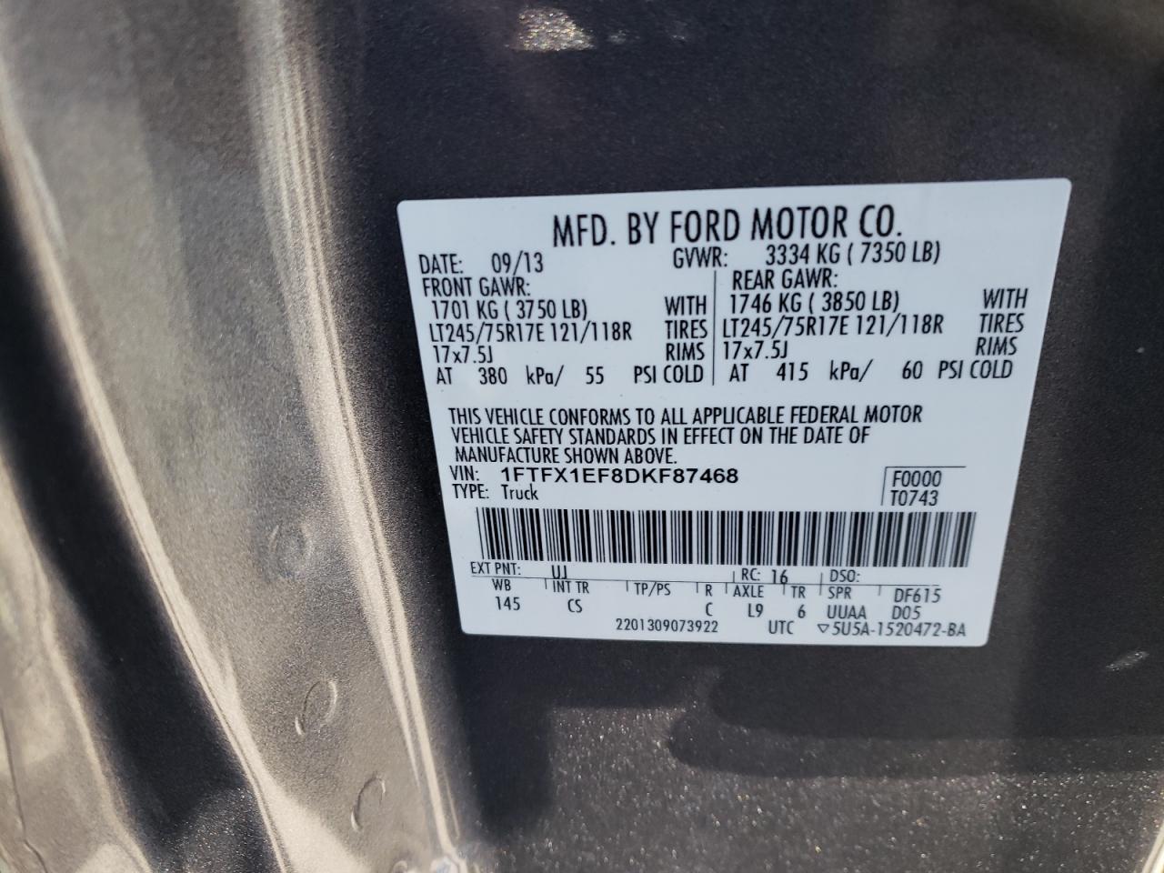 صورة رقم 10 من المزاد - 2013 FORD F150 SUPER مع VIN 1FTFX1EF8DKF87468