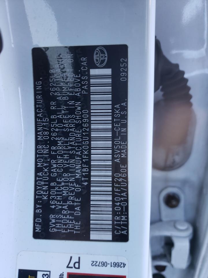 Photo 10 from auction – 2016 TOYOTA CAMRY LE with VIN 4T1BF1FK0GU126900