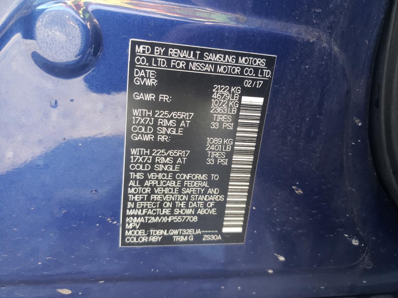 Photo 10 from auction – 2017 NISSAN ROGUE S with VIN KNMAT2MVXHP557708