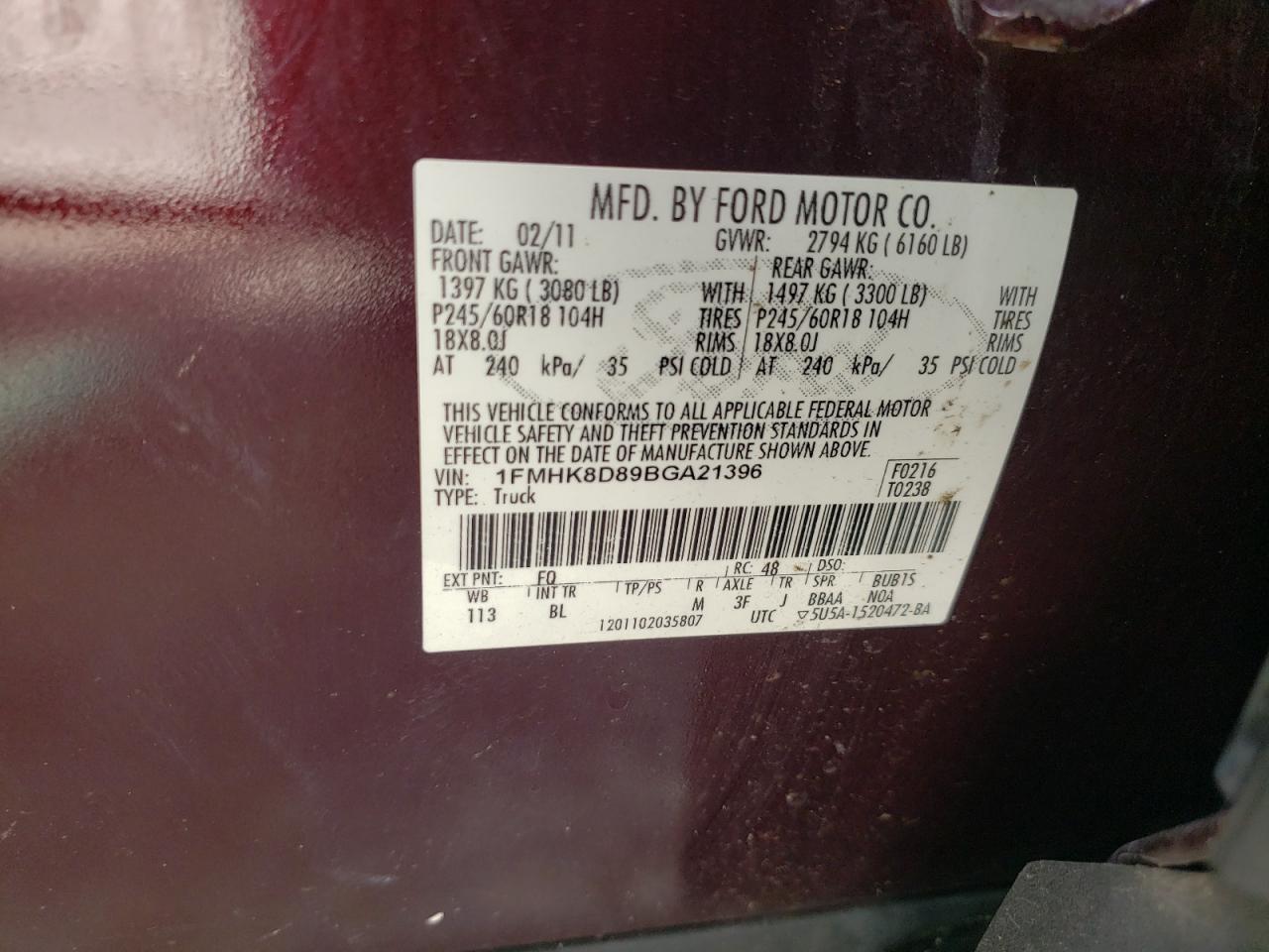 Photo 10 from auction – 2011 FORD EXPLORER X with VIN 1FMHK8D89BGA21396