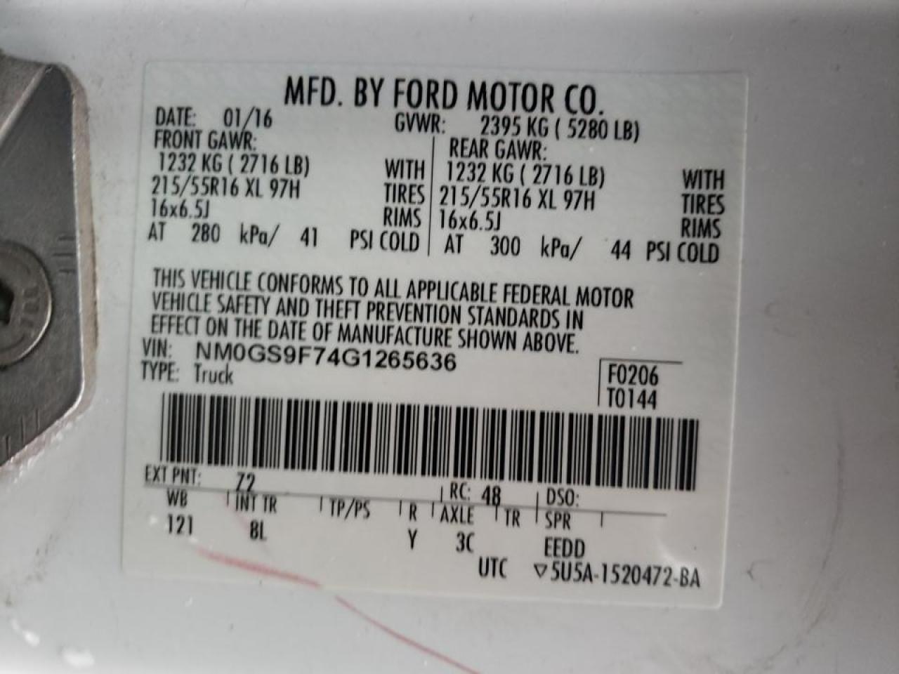 Photo 10 from auction – 2016 FORD TRANSIT with VIN NM0GS9F74G1265636