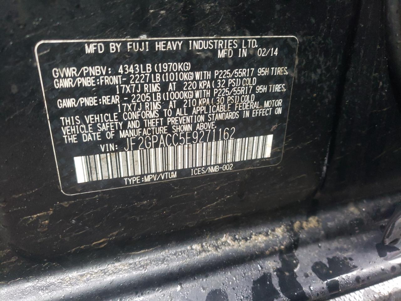 Photo 10 from auction – 2014 SUBARU XV CROSSTR with VIN JF2GPACC5E9271162