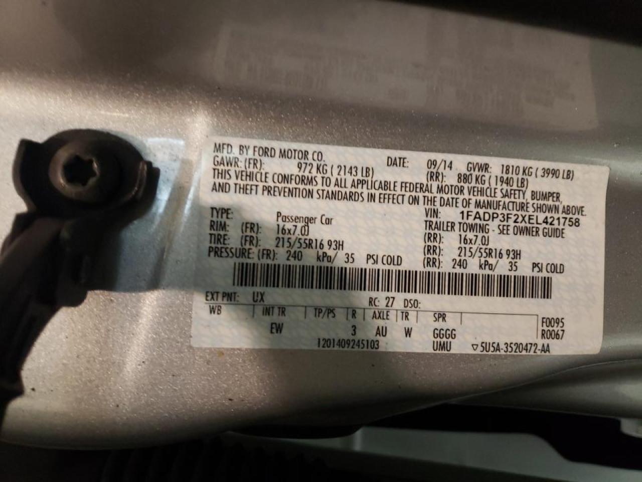 Photo 10 from auction – 2014 FORD FOCUS SE with VIN 1FADP3F2XEL421758