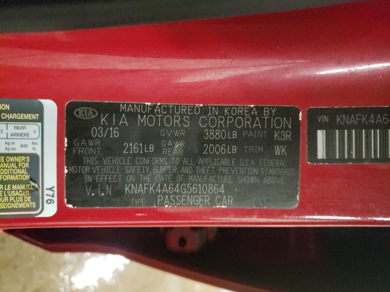 Photo 10 from auction – 2016 KIA FORTE LX with VIN KNAFK4A64G5610864