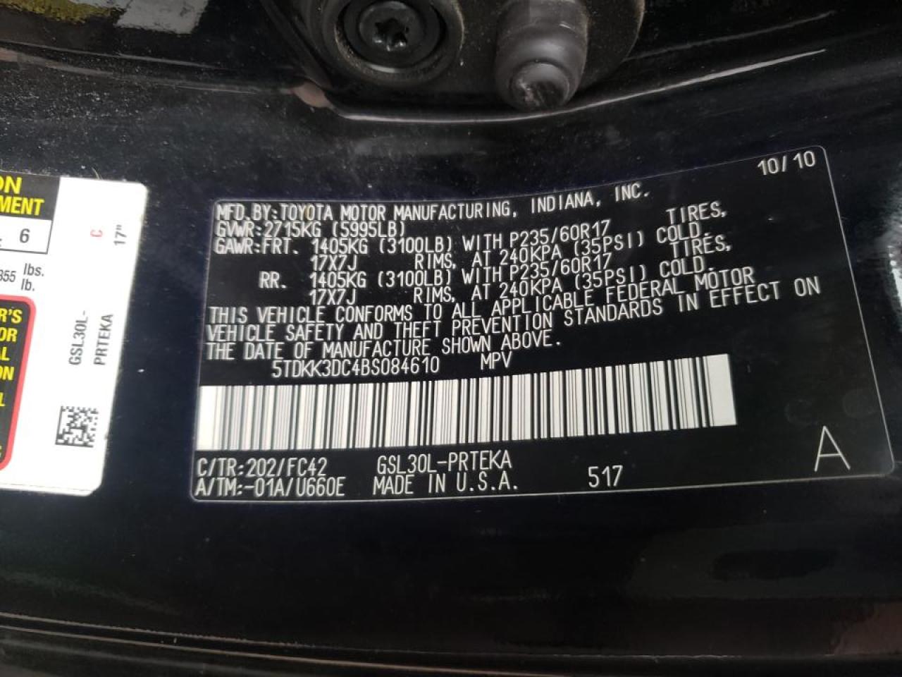 Photo 10 from auction – 2011 TOYOTA SIENNA LE with VIN 5TDKK3DC4BS084610