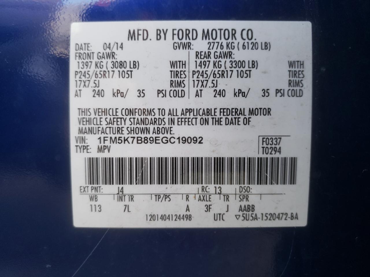 Photo 10 from auction – 2014 FORD EXPLORER with VIN 1FM5K7B89EGC19092