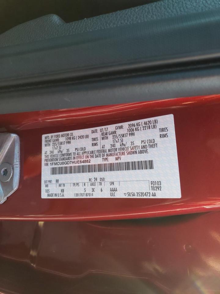 Photo 10 from auction – 2017 FORD ESCAPE SE with VIN 1FMCU0GD7HUE64882
