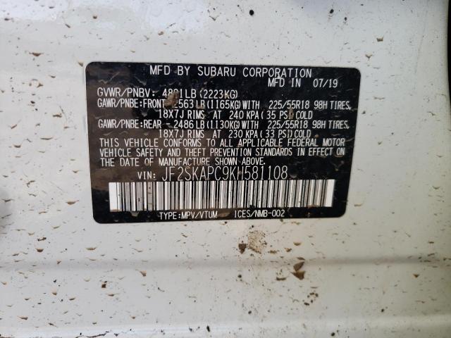Photo 10 from auction – 2019 SUBARU FORESTER S with VIN JF2SKAPC9KH581108