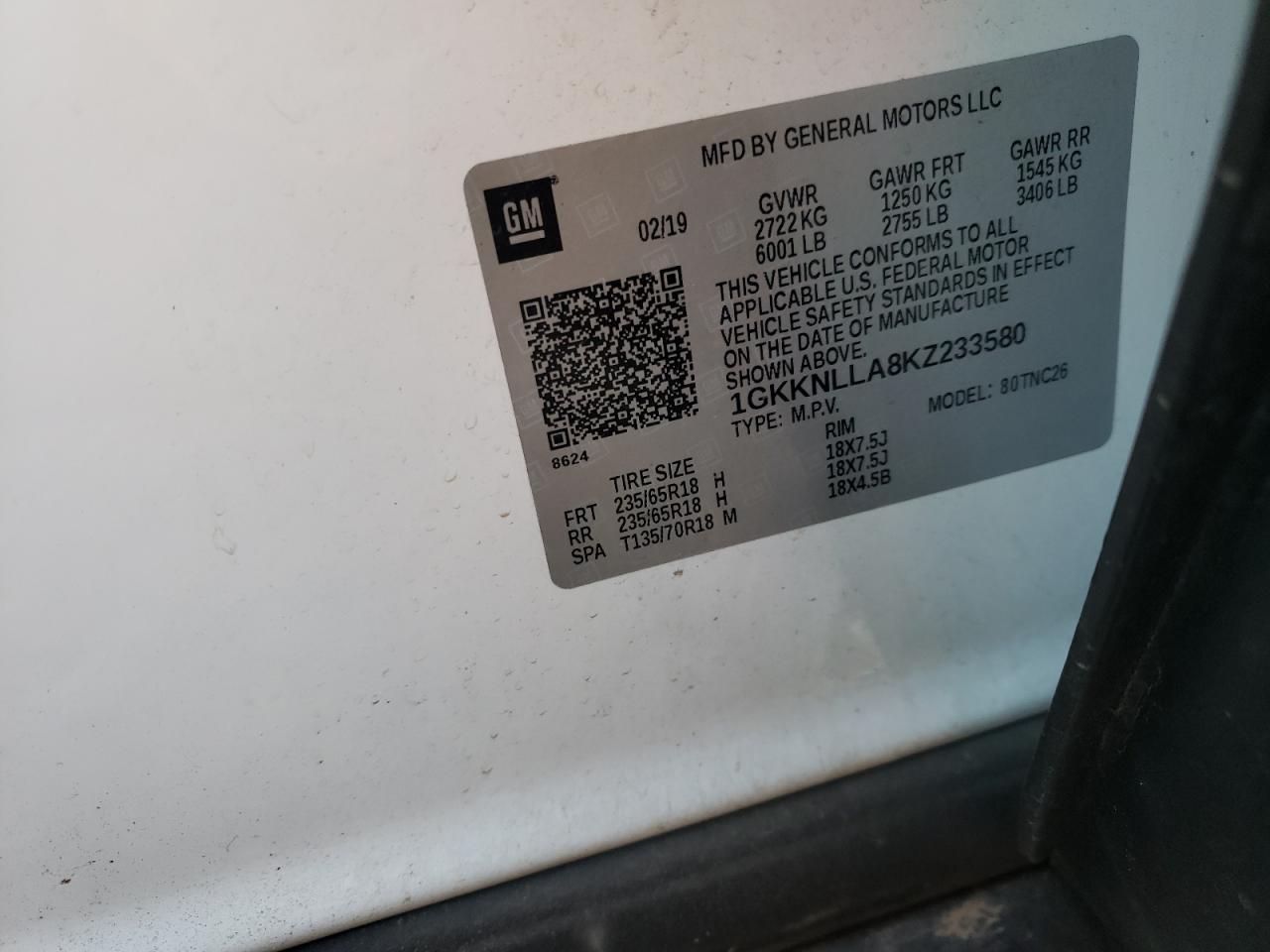 Photo 10 from auction – 2019 GMC ACADIA SLE with VIN 1GKKNLLA8KZ233580