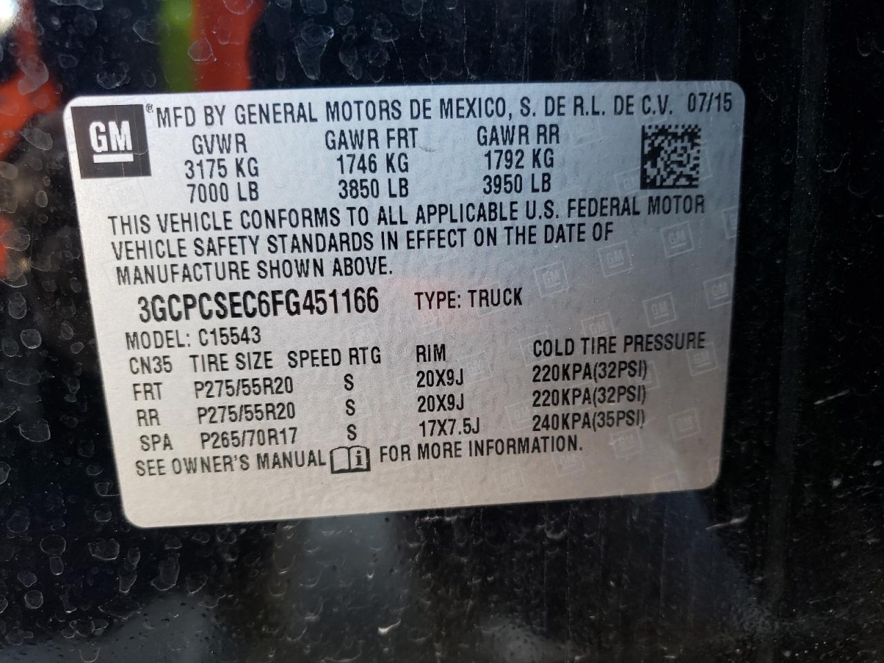 Photo 10 from auction – 2015 CHEVROLET SILVERADO with VIN 3GCPCSEC6FG451166