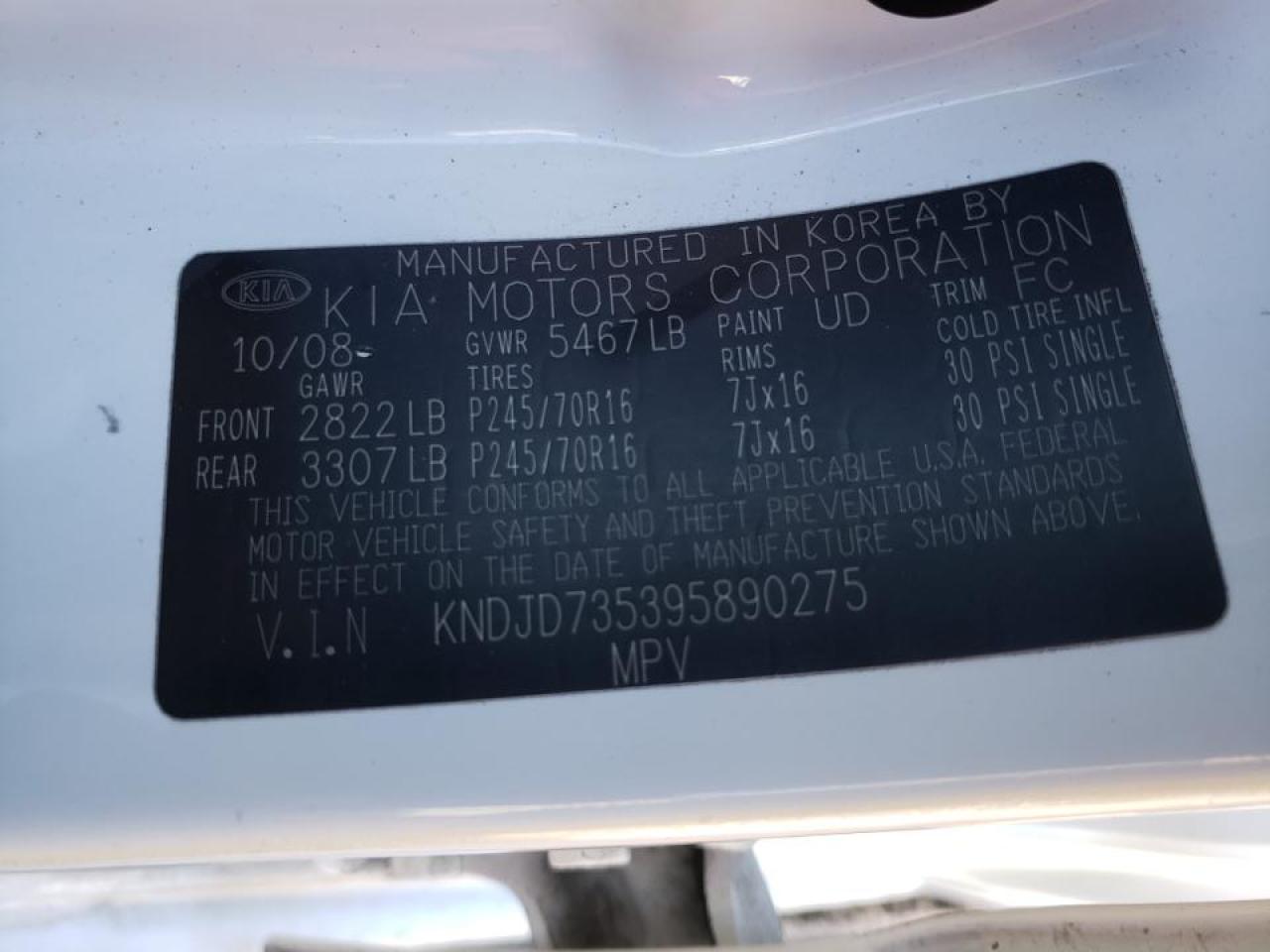 Photo 10 from auction – 2009 KIA SORENTO LX with VIN KNDJD735395890275