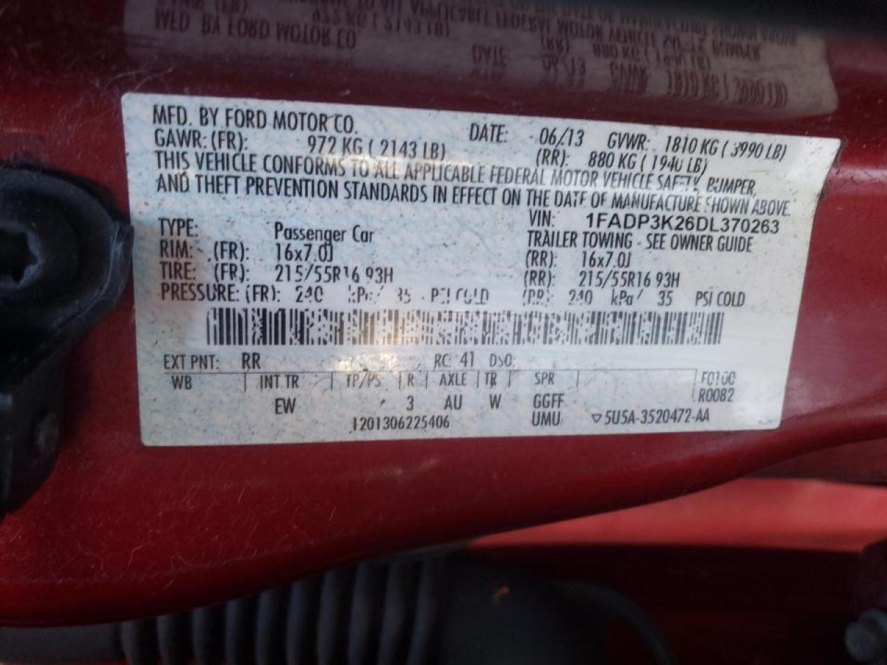 Photo 10 from auction – 2013 FORD FOCUS SE with VIN 1FADP3K26DL370263