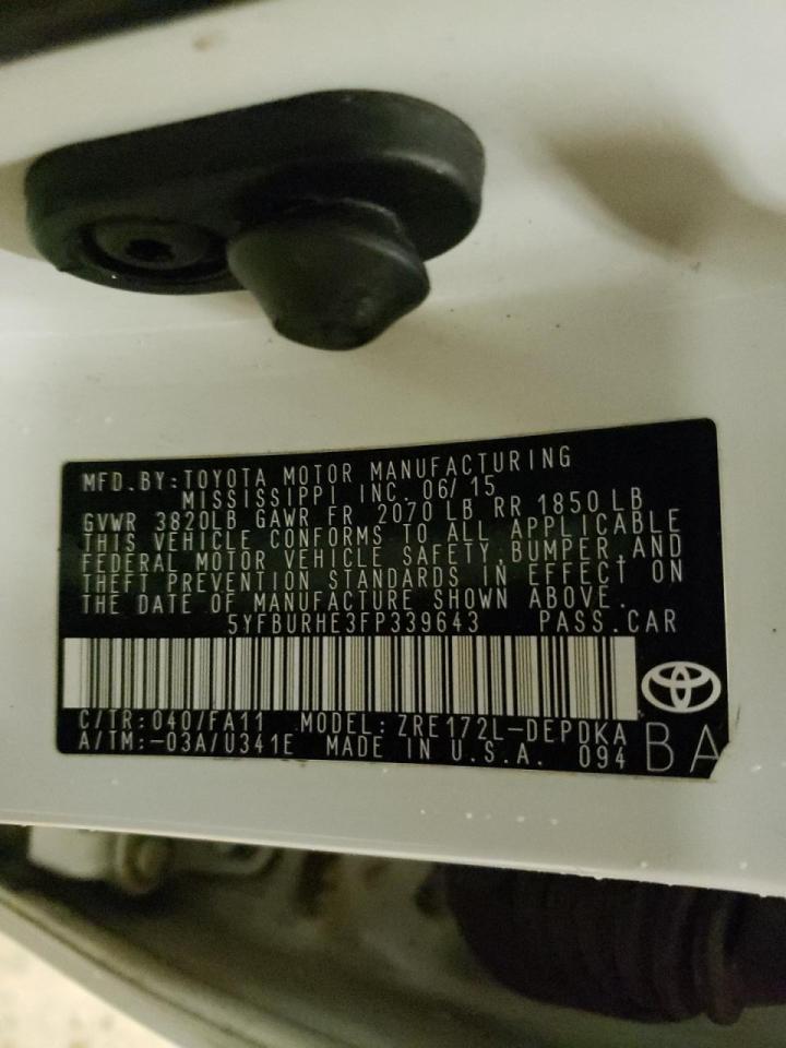 Photo 10 from auction – 2015 TOYOTA COROLLA L with VIN 5YFBURHE3FP339643