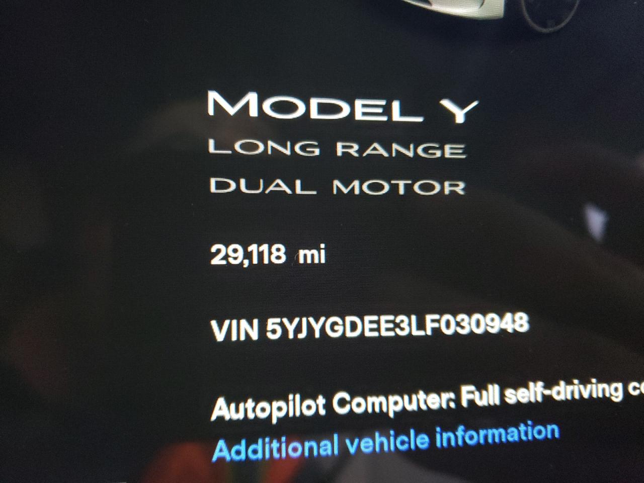 Photo 8 from auction – 2020 TESLA MODEL Y with VIN 5YJYGDEE3LF030948