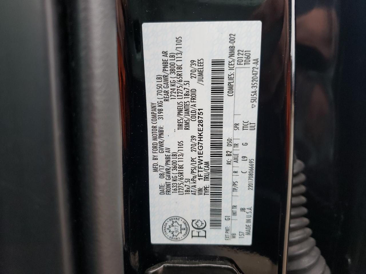 Photo 10 from auction – 2017 FORD F150 SUPER with VIN 1FTFW1EG7HKE28751