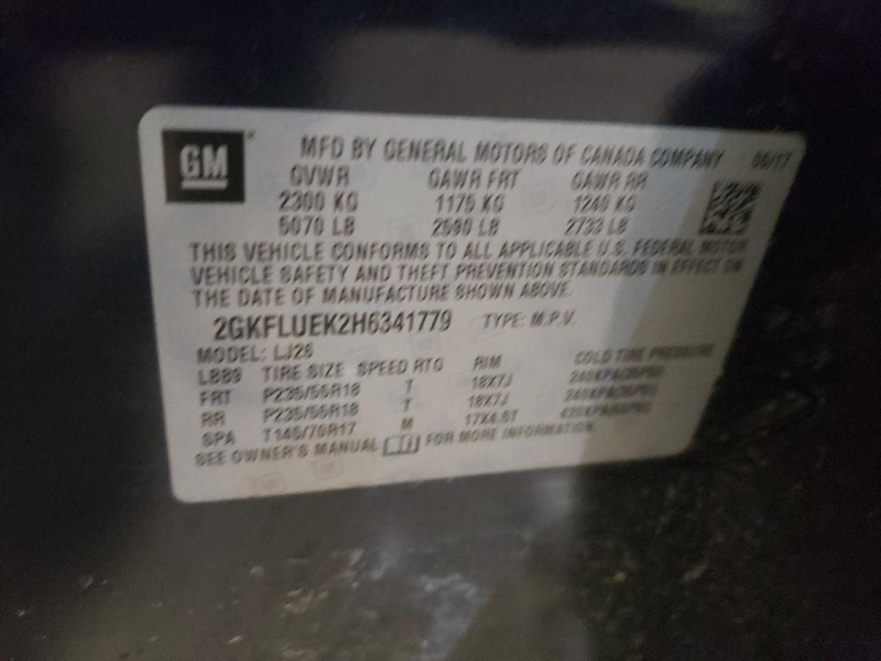 Photo 10 from auction – 2017 GMC TERRAIN SL with VIN 2GKFLUEK2H6341779