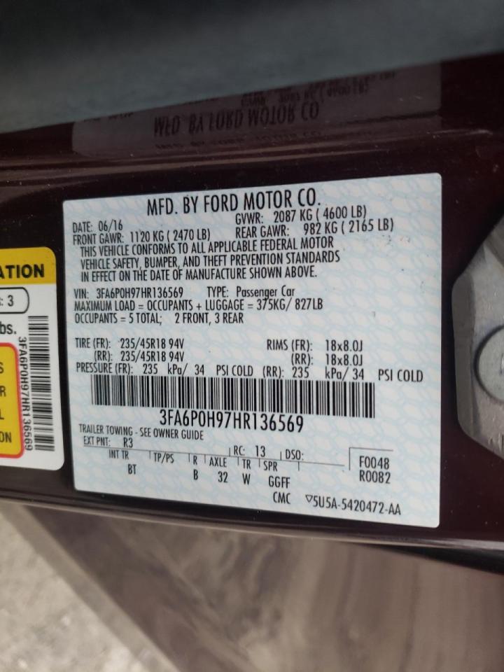 Photo 10 from auction – 2017 FORD FUSION SE with VIN 3FA6P0H97HR136569