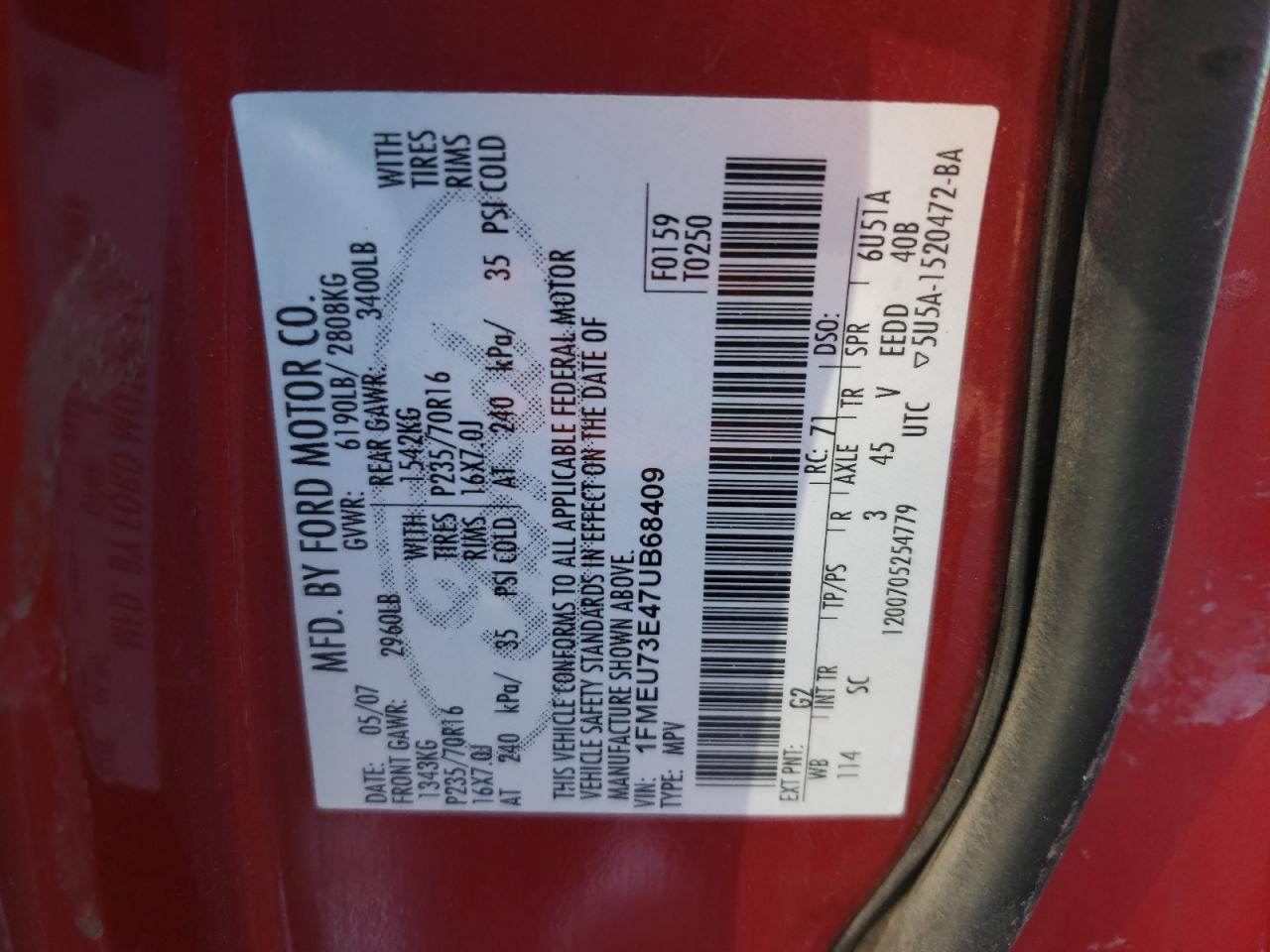 Photo 10 from auction – 2007 FORD EXPLORER X with VIN 1FMEU73E47UB68409