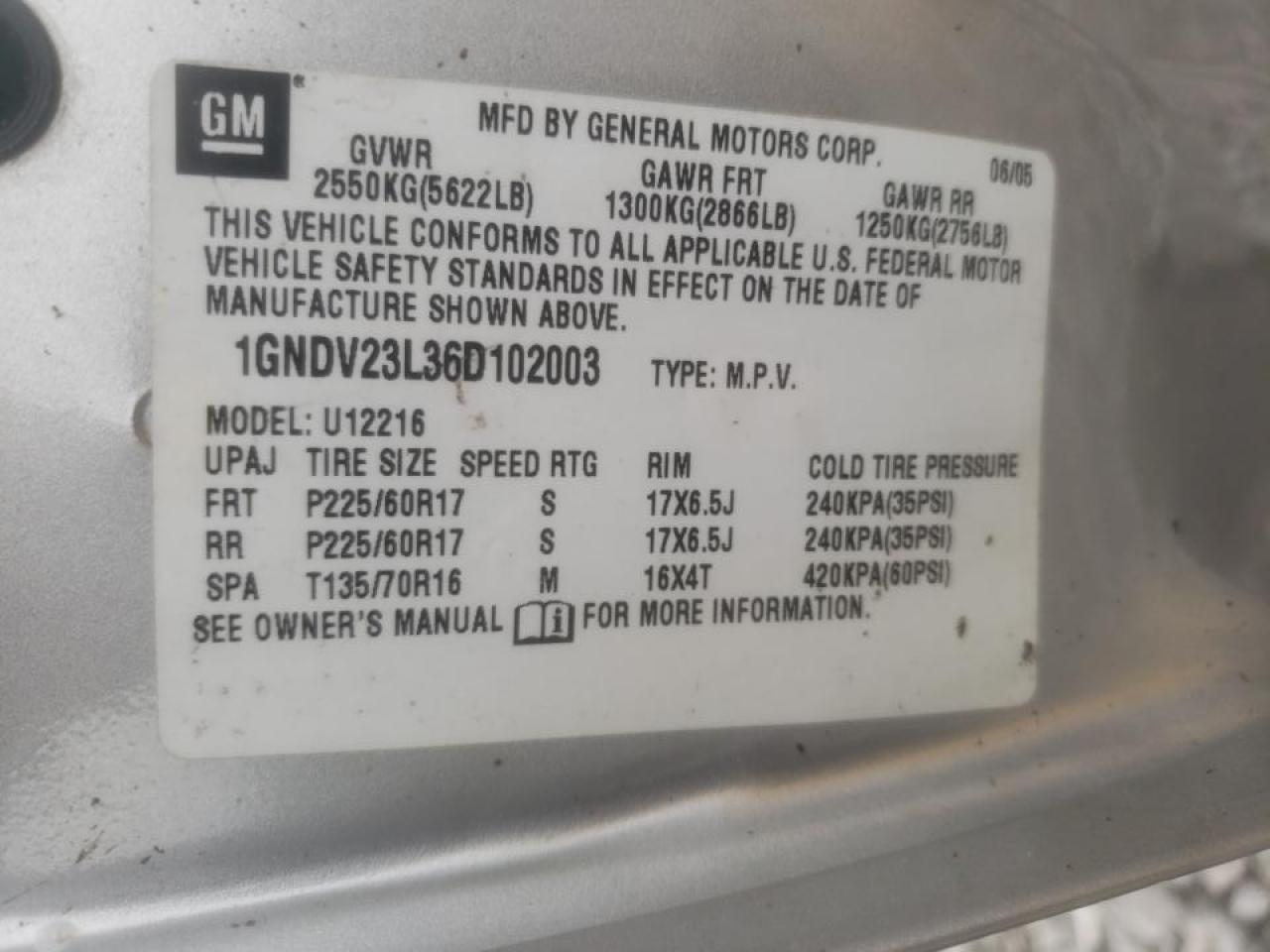 Foto 10 de la subasta – 2006 CHEVROLET UPLANDER L con VIN 1GNDV23L36D102003