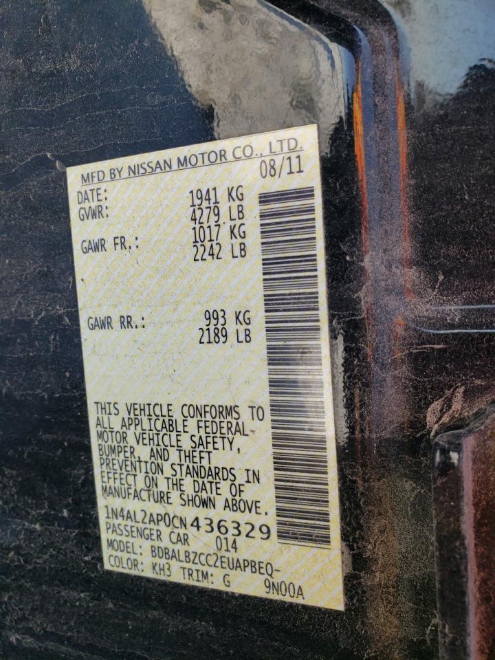 Photo 10 from auction – 2012 NISSAN ALTIMA BAS with VIN 1N4AL2AP0CN436329