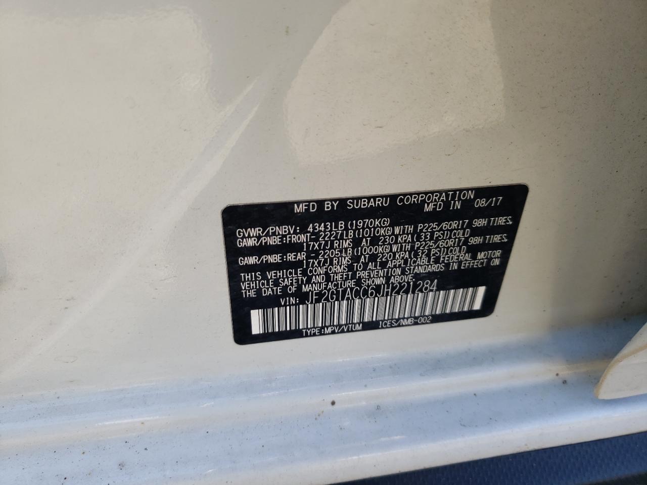 Photo 10 from auction – 2018 SUBARU CROSSTREK with VIN JF2GTACC6JH221284