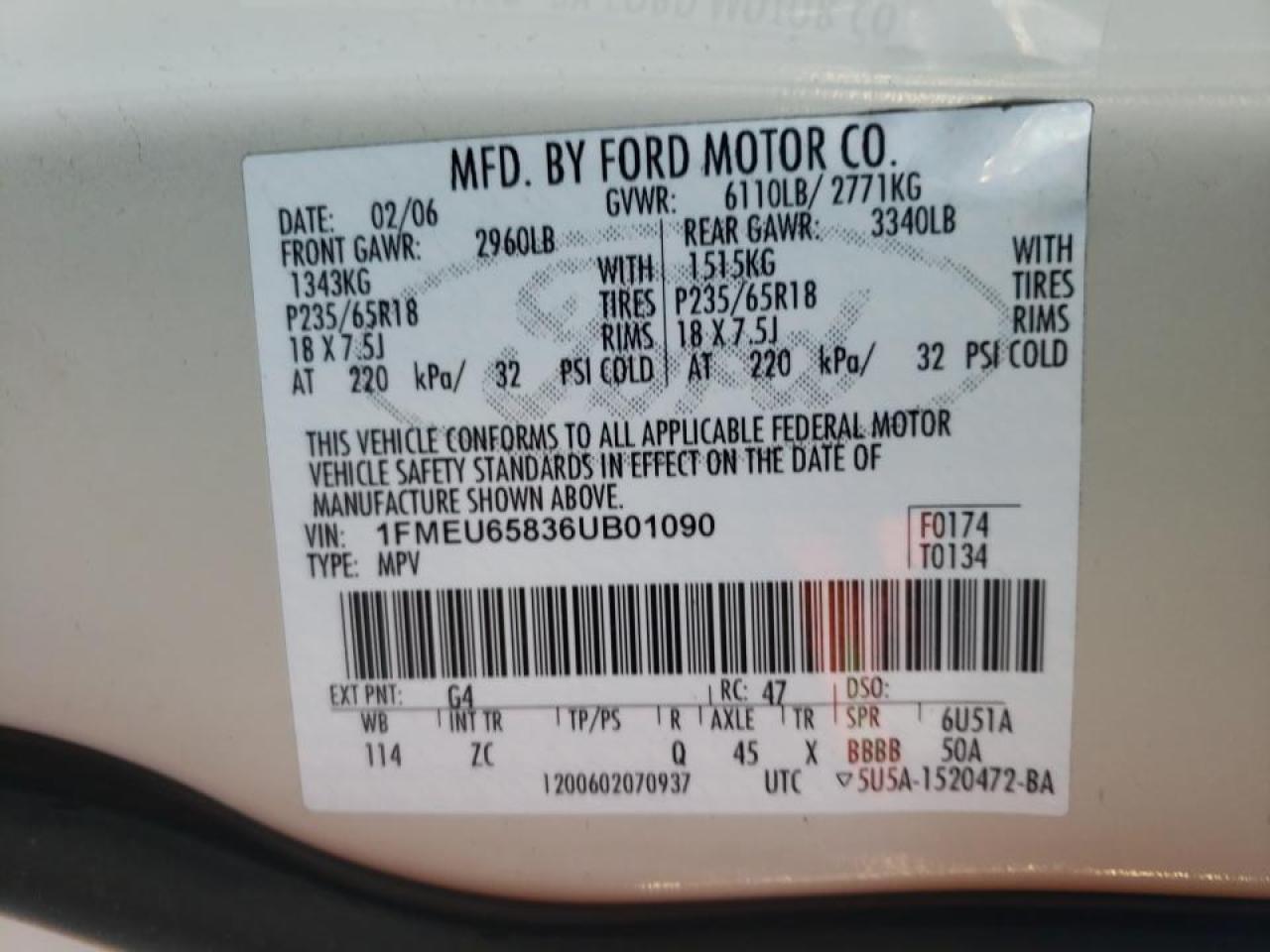Photo 10 from auction – 2006 FORD EXPLORER L with VIN 1FMEU65836UB01090