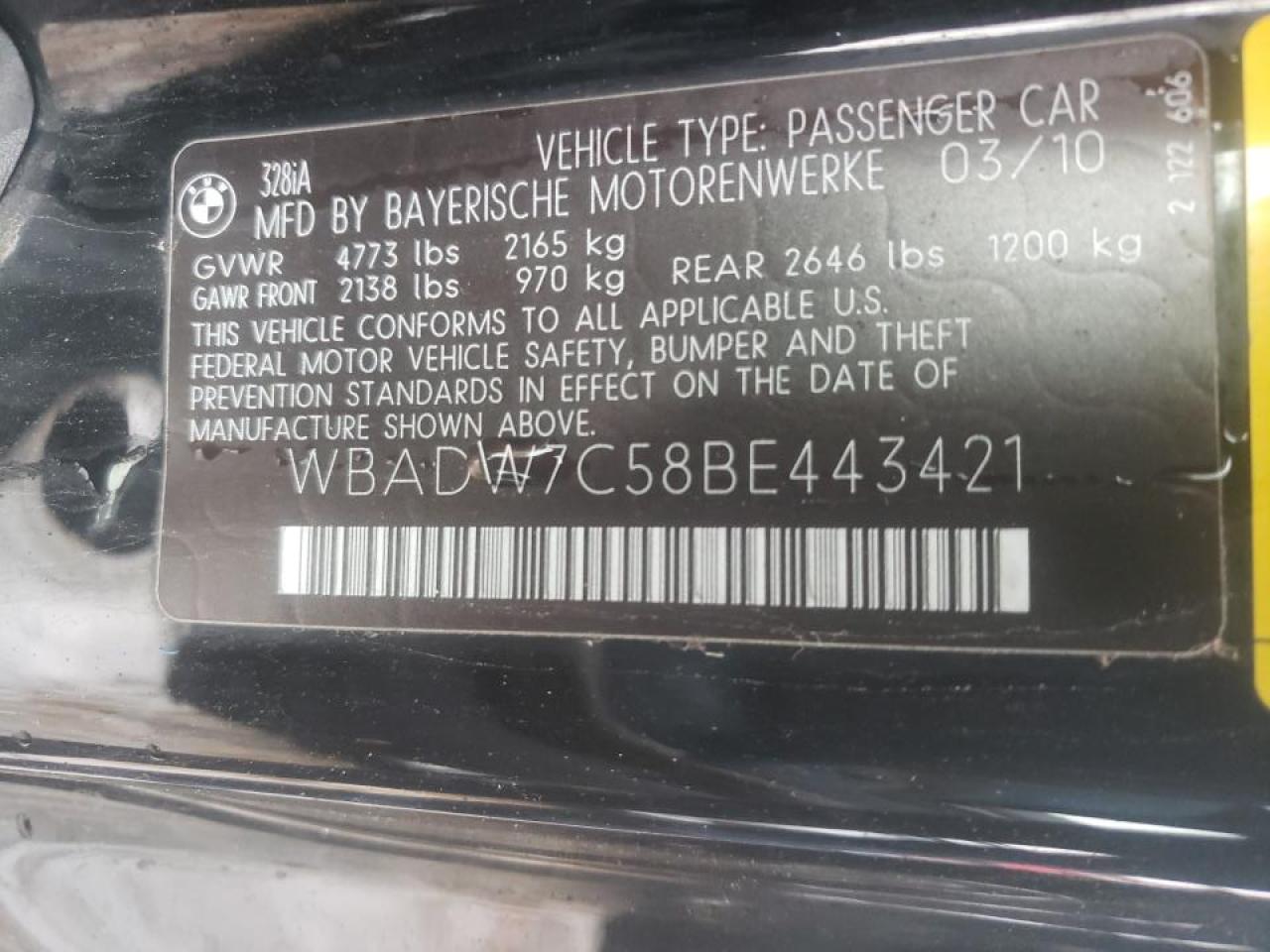 Photo 10 from auction – 2011 BMW 328 I SULE with VIN WBADW7C58BE443421