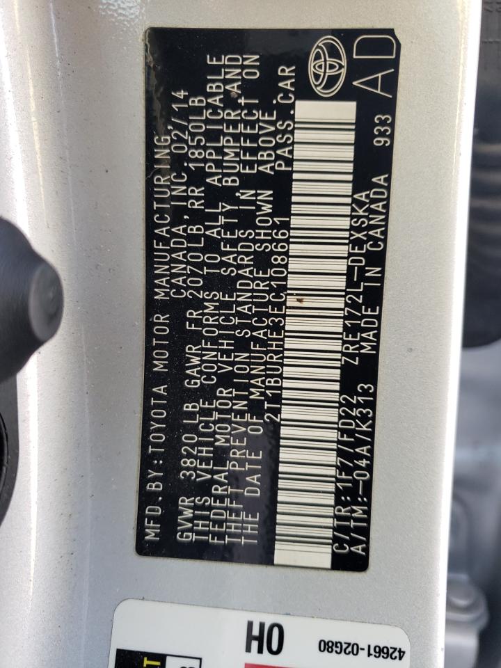 Photo 10 from auction – 2014 TOYOTA COROLLA L with VIN 2T1BURHE3EC108661