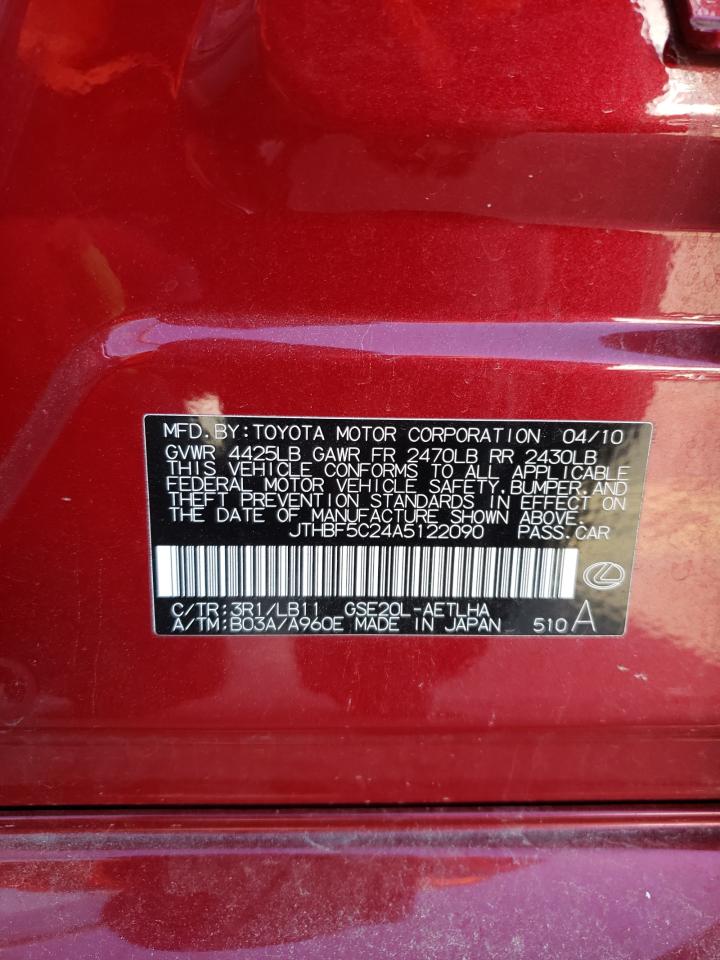 Photo 10 from auction – 2010 LEXUS IS 250 with VIN JTHBF5C24A5122090