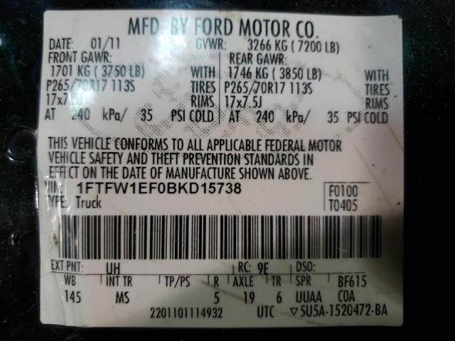 Photo 10 from auction – 2011 FORD F150 SUPER with VIN 1FTFW1EF0BKD15738