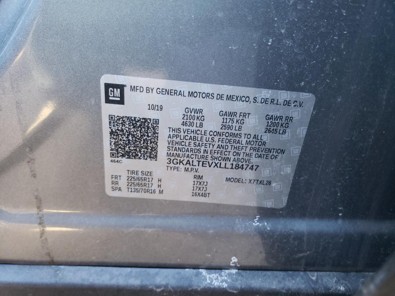 Photo 10 from auction – 2020 GMC TERRAIN SL with VIN 3GKALTEVXLL184747