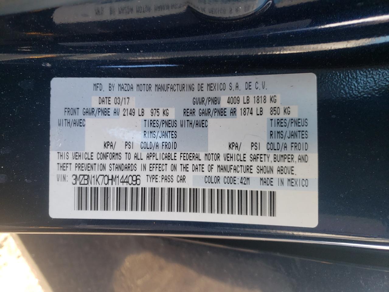 Photo 10 from auction – 2017 MAZDA 3 SPORT with VIN 3MZBN1K70HM144096