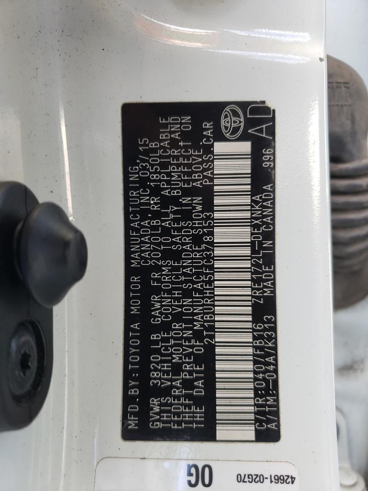 Photo 10 from auction – 2015 TOYOTA COROLLA L with VIN 2T1BURHE5FC378153