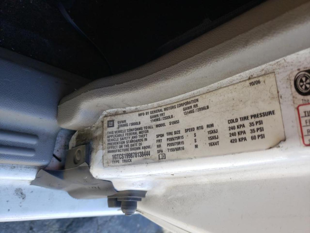 Photo 10 from auction – 2007 GMC CANYON with VIN 1GTCS199878138444