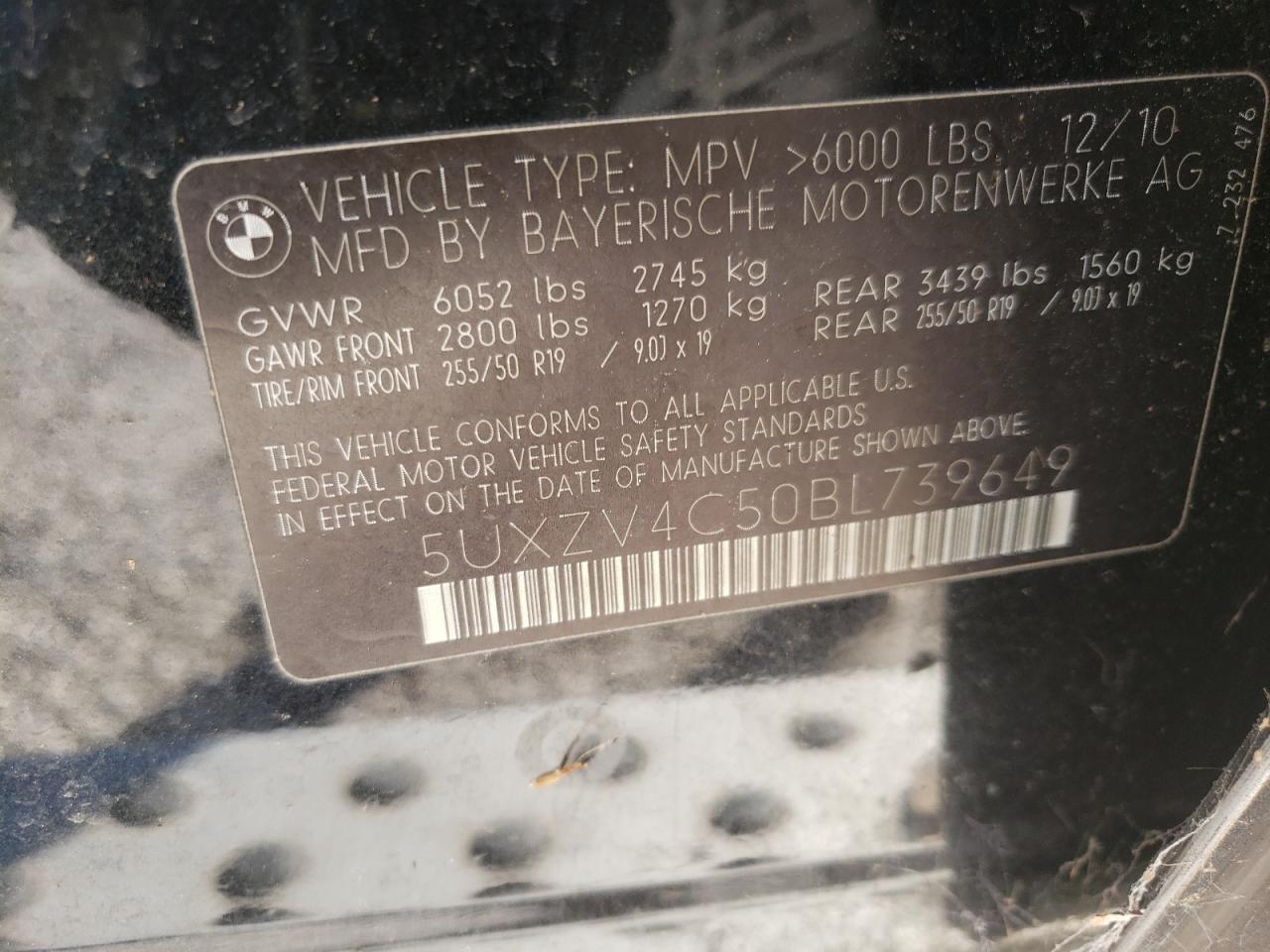 Photo 10 from auction – 2011 BMW X5 XDRIVE3 with VIN 5UXZV4C50BL739649