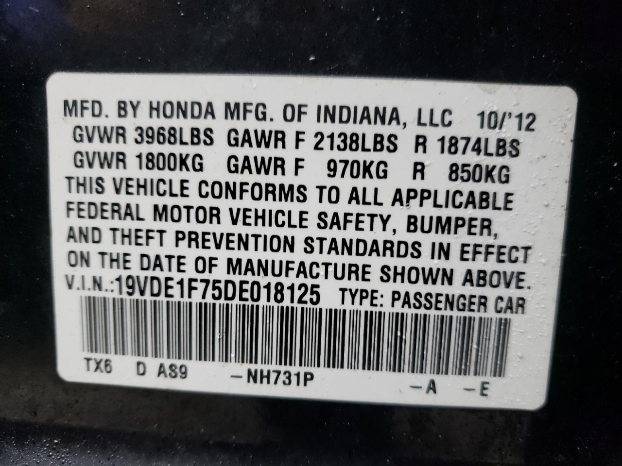 Photo 10 from auction – 2013 ACURA ILX 20 TEC with VIN 19VDE1F75DE018125