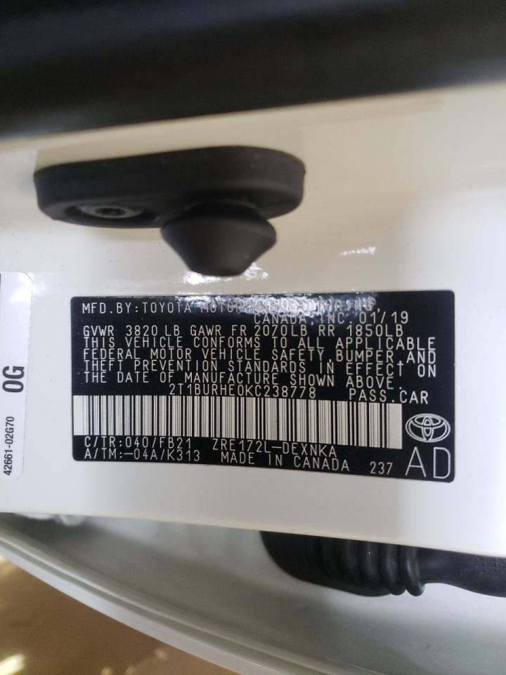 Photo 10 from auction – 2019 TOYOTA COROLLA L with VIN 2T1BURHE0KC238778