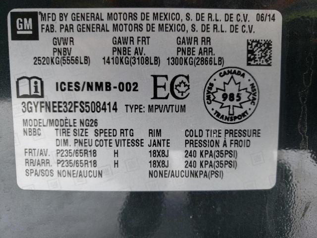 Photo 10 from auction – 2015 CADILLAC SRX LUXURY with VIN 3GYFNEE32FS508414